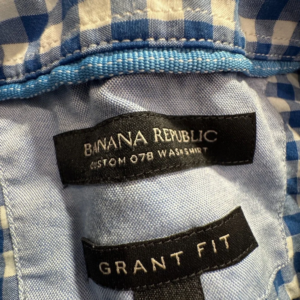 Banana Republic Shirt Mens XL Blue Cotton Gingham Grant Preppy Business Casual
